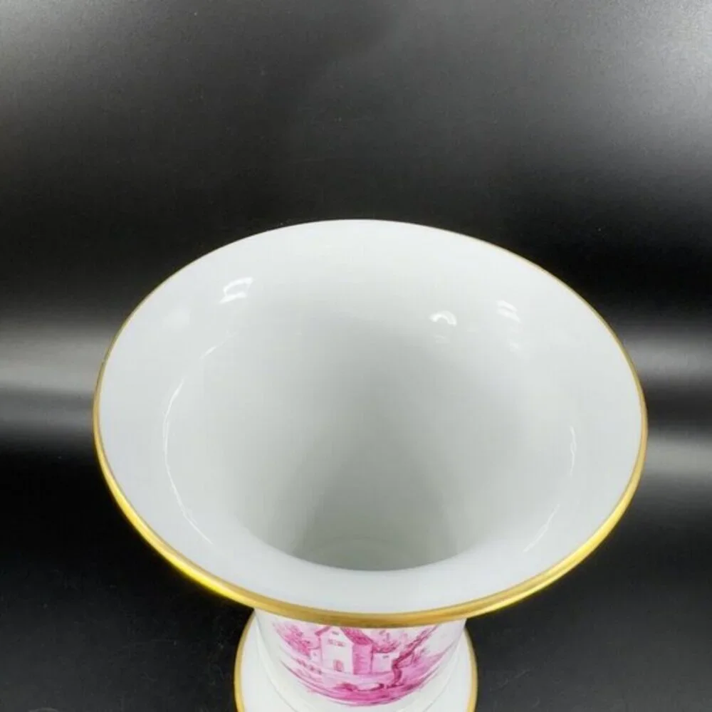 1975 Hochst German Vase Magenta House Church with‎ Gold Trim Germany Porcelain